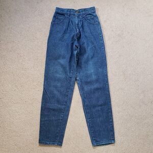 Vintage Made In Japan Jean Nicole Mom Denim Striped High Rise Blue/White 7/8